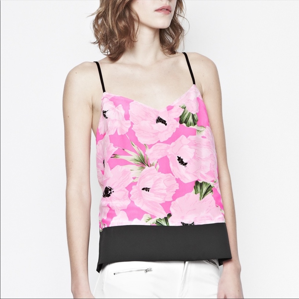 French Connection Pink Poppy Polly Floral Tank Top Cami Camisole Spaghetti Strap